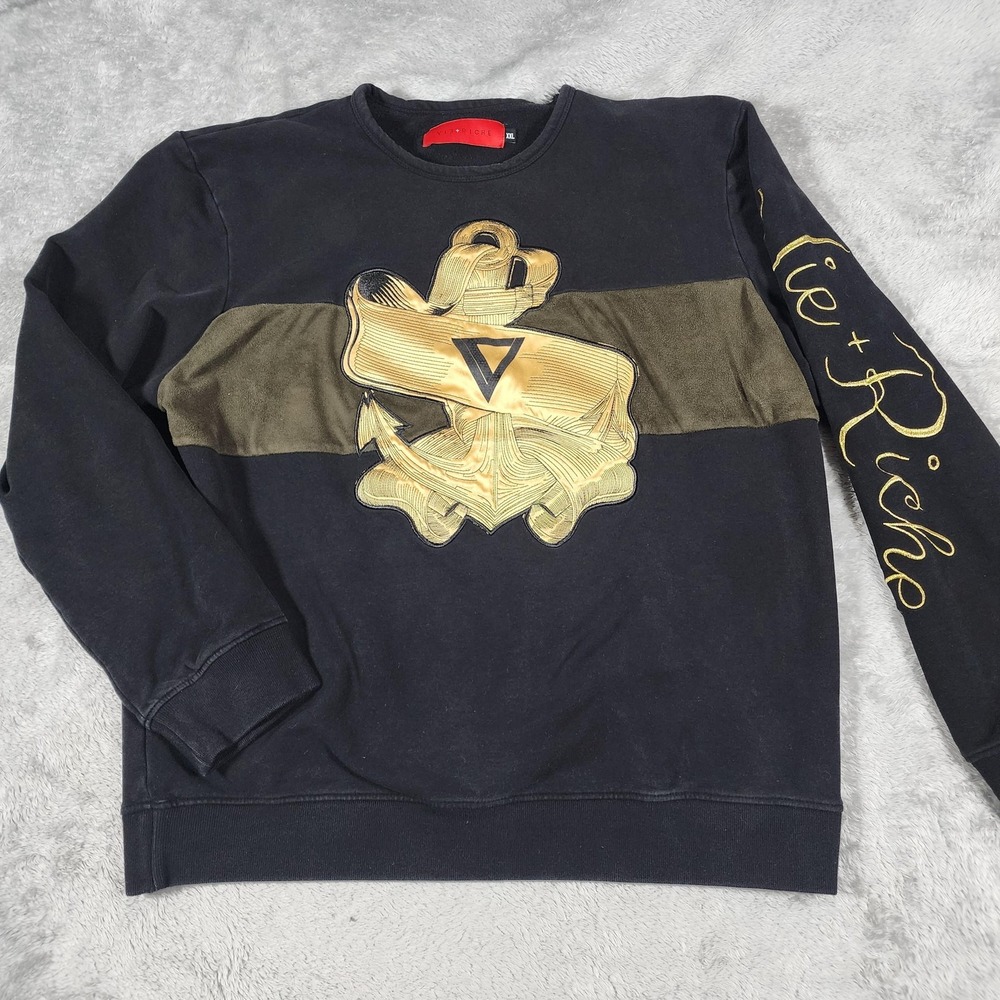 VIE+RICHE‎ Sweatshirt Mens 2XL Black Gold Anchor Crewneck Embroidered Streetwear